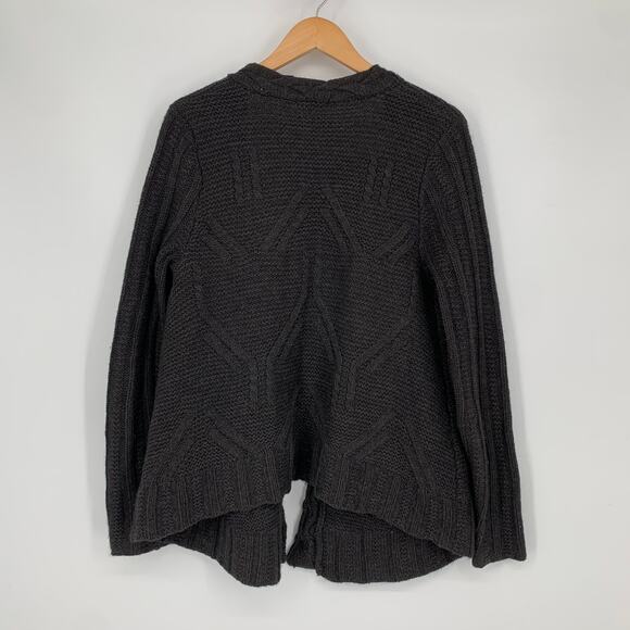 360 Sweater Open Front Braided Cable Knit Merino Wool Cardigan Sweater, Gray, M - Picture 4 of 7